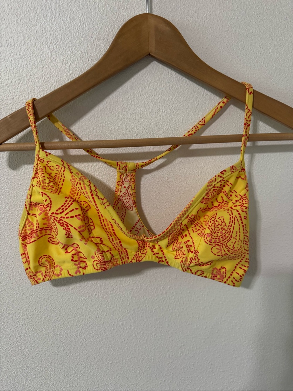 Patagonia Water Girl Bikini Top Yellow Red Paisley Pull Over Racerback-Large